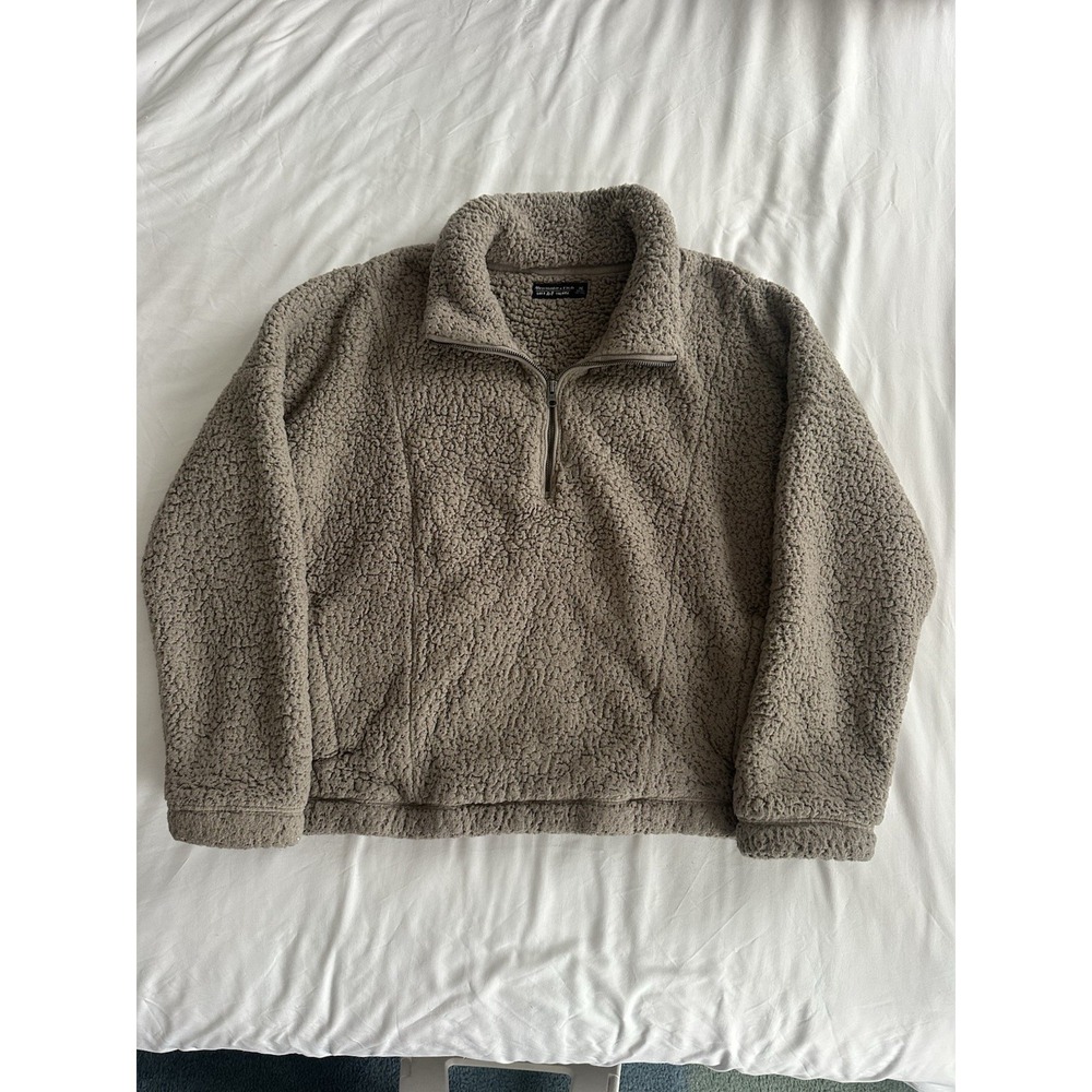 Abercrombie & Fitch Gray Fleece Quarter Zip Long Sleeve Fuzzy Sweater Women's XL